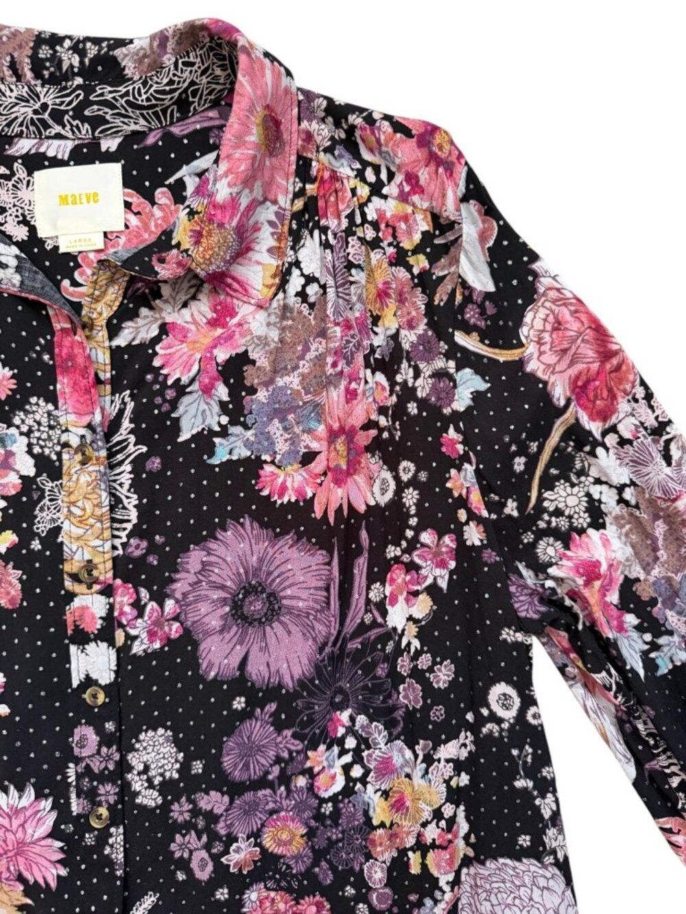 Maeve Anthropologie Women's Large Floral Button Front Tunic Blouse Boho. rayon. - Picture 11 of 12